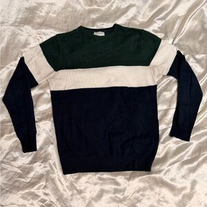 Men's Long Sleeve Sweater in Green, White, and Navy